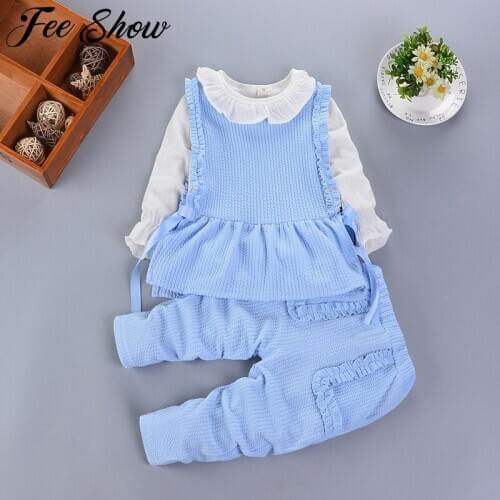 Kids Baby Clothes Sets Autumn Newborns Girls Cartoon Cotton Bow Lace Cute Sweet Korean Version Three-Piece Suit Children Set