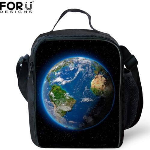 FORUDESIGNS Travel Portable Thermal Insulated Tote Pouch 3D Earth Map Cooler Lunch Box Storage Picnic Bag Lunch Box Lunch Bag