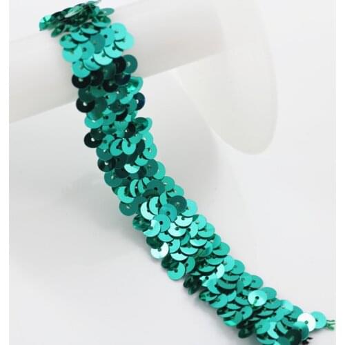 2Row Beaded Sequin Elastic Stretch Trim Fabric Green Ribbon Applique Braided Lace Belt Sewing Supplies for Costume 40yard/T1082