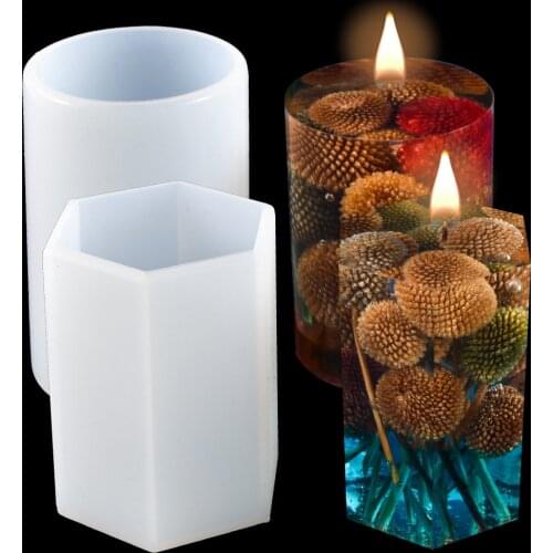 Handmade DIY Mould Crystal Epoxy Cylinder Hexagonal Epoxy Silicone Mould Candle Holder Candle Mould Soap Mould