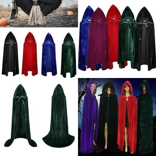 Halloween Unisex Cosplay Death Cape Long Hooded Cloak Wizard Witch Medieval Cape