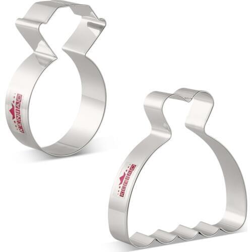 KENIAO Wedding Cookie Cutter Set -2 Piece- Wedding Dress and Diamond Ring Biscuit/ Fondant/ Sandwich Cutter - Stainless Steel
