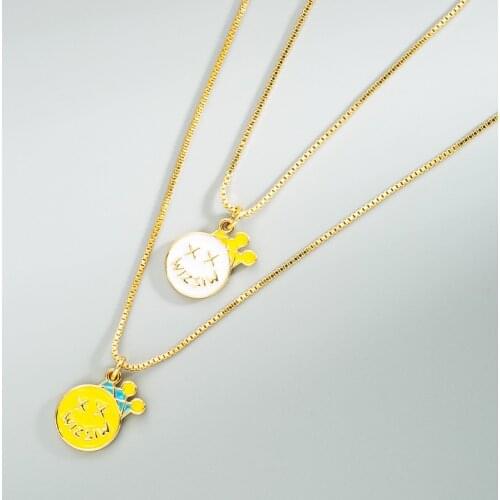 Korean Version of Cute Cartoon Smiley Face Pendant Necklaces Ladies Elegant Geometric Round Coin Pendant Copper Necklace Jewelry