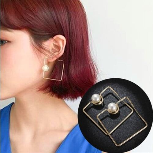 Square Earrings Geometric Imitation Pearls Earrings For Woman Korean Creative Fashion Stud Earring Jewelry Wholesale