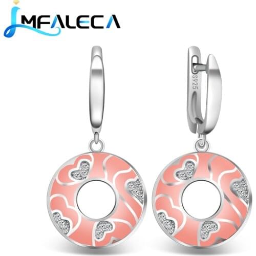 LMFALECA Silver Earrings for Women 100% 925 Sterling Silver Jewelry Dazzling Pink Enamel Drop Round Earring Fine Luxury Jewelry