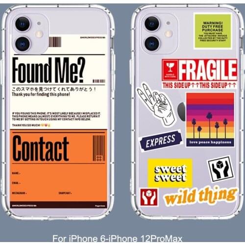 Fashion label soft Case For iPhone 11 12 Pro Max mini 7 8 6 6S Plus XR X XS MAX Clear silicon phone Cover Express fundas capa