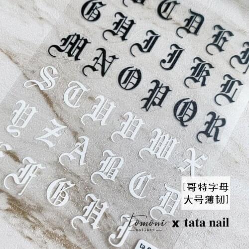 Black Letter Stickers Decal Old English Text Nail Art Decorations Foil For Manicure Big Gothic Alphabet Nail Sticker Accessories