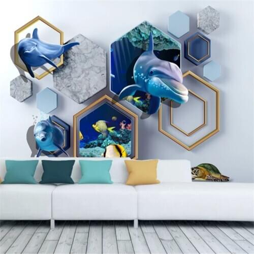 Custom Mural Wallpaper Modern Minimalist Geometric Marble Underwater World 3D Background Wall Painting