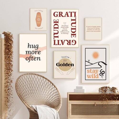 Line Landscape Poster and Print Stay Wild Inspirational Wall Art Canvas Painting Hug Gratitude Pictures Nordic Living Room Decor