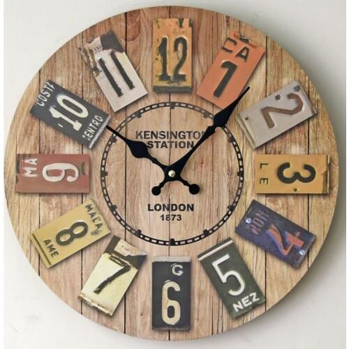 New solid wood continental American retro wall clock color digital wall decoration clock