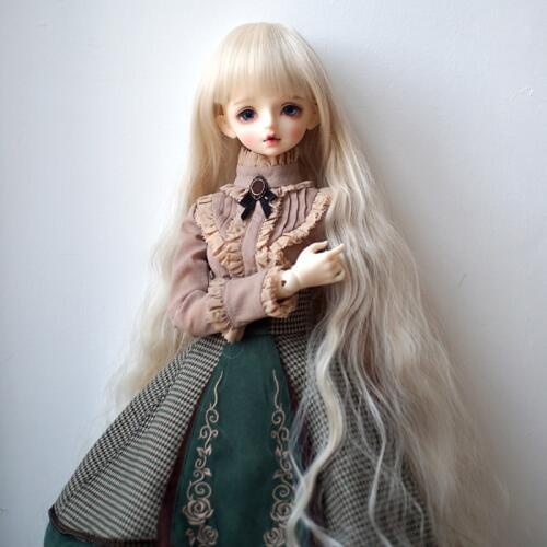Bjd SD Doll Wig High Temperature Silk Golden Fringe Long Curly Hair for 1/3 1/4 BJD doll hair