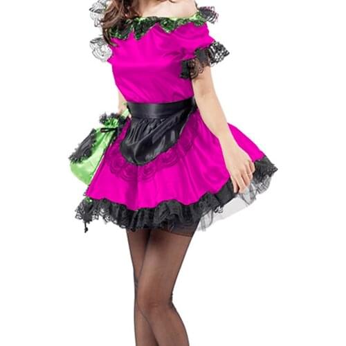 French Maid Dress Lockable Uniform Anime Cosplay Sissy Costume Cute Lolita Waitress Party Stage Costumes Lace Trimming Clubwear