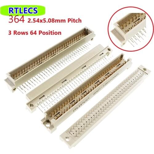 5pcs DIN 41612 Connector 2 Rows 64 Positions Din Plug Header Male Pin Right Angle Through Hole PCB 2x32 Pin 2.54 mm x 5.08 mm