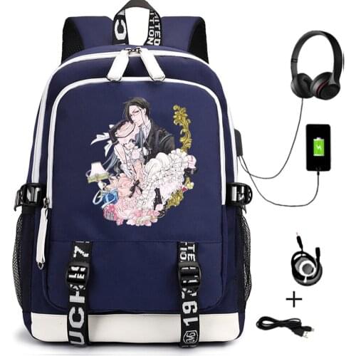 Anime Black Butler Unisex Backpack School Bag for Teenagers Travel Casual Cartoon USB Laptop Shoulder Bags Zipper Bookbag