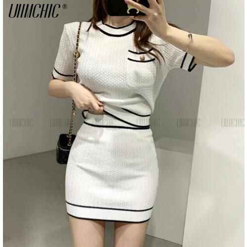 Buttons O-Neck Short-Sleeve Knitting Shirt+Mini Skirt 3-Piece Set Womens Sweater Cardigan Summer Fall 2021 New Korea Sweet Suit