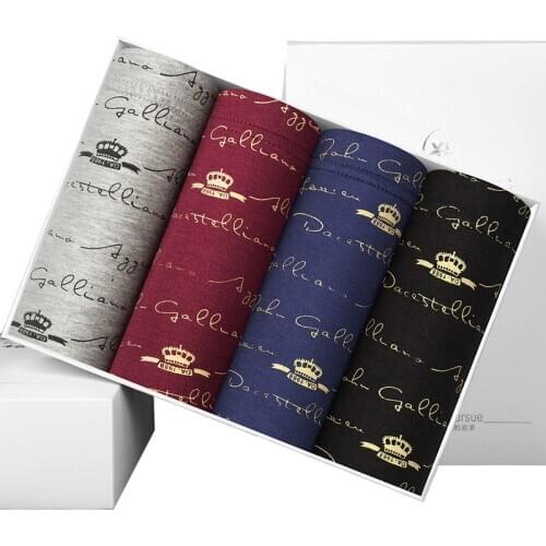 4pcs/lot High Quality Boxer Men Underwear U Convex Boxers Shorts Sexy Middle Waist Soft Male Printed Breathable Underpants