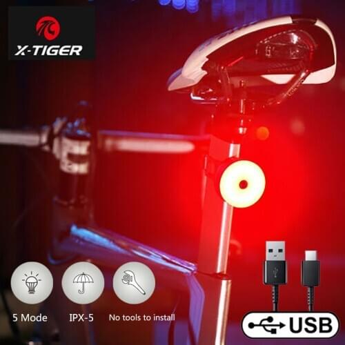 X-Tiger Bicycle Taillight Waterproof LED MTB Bike Rear Light USB Rechargeable Safety Warning Cycling Bike Taillight Accessories