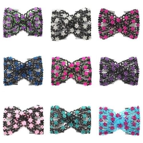 Women Pearl Beads Elastic Hair Combs Double Slide Magic Bun DIY Hairstyle Making Tool Metal Novelty Hair Clip Accessories Drop