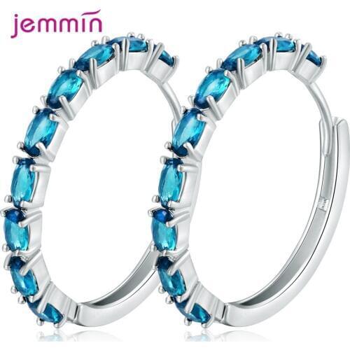 New Blue 925 Sterling Silver Hoop Earrings For Women Fashion Wedding Fine Noble Jewelry Crystal Oval Zircon Women Earrings Gift