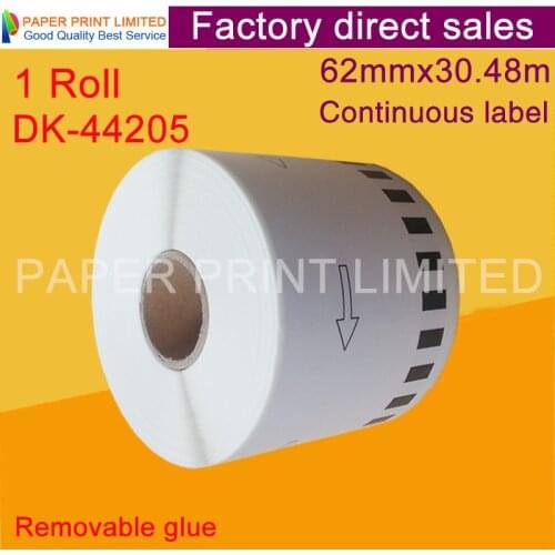 1 Roll DK-44205 DK44205 Compatible Label Removable Glue 62mm*30.48M Continuous DK-4205