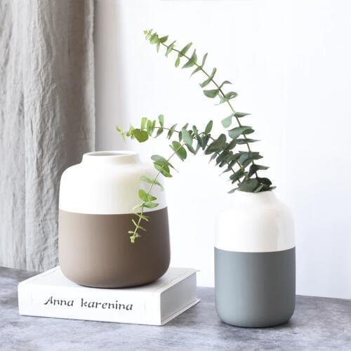 1pc Multicolor Ceramic Vase White and Grey Porcelain Flower Vase Home Decor Water Planting Container