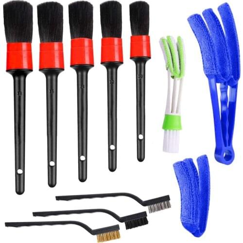 10 Piece car cleaning brush kit, detail brush, wire brush, shutter brush and ventilation brush for automatic detail cleaning set