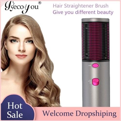 2 in 1 Negative Ion Ceramic Hair Straightener Dryer Brush Styler Volumizer with 3 Heat Levels for Women Girls Wet Dry Hair