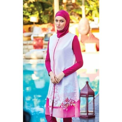 2023 fuchsia Jileli 3 Pcs Hijab Swimwear Turkish' Muslim Swimsuit Burkinis Modest Clothing Islamic Long Sleeves Hijab Full Cover Swi