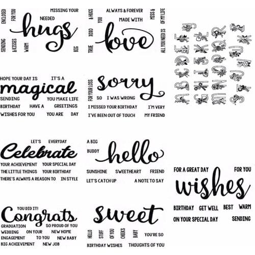Bold Font English Words Hello Love Sweet Hugs A-Z Alphabets Clear Transparent Stamp DIY Craft Making Template 3*4/6*6 inch