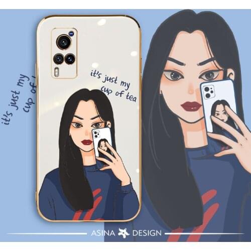 ASINA Electroplated Case For VIVO X50 X60 Pro Cartoon Bumper Fashion Cases For ViVO S6 S7 S9 Y12 U1 Luxury Soft Cool Girl Coque