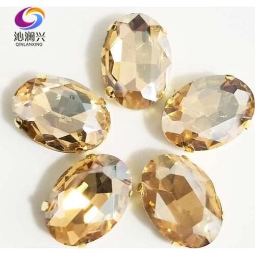 Champion oval shape High quality Glass Crystal sew on stones,golden bottom claw rhinestone,Diy/Clothing accessories SWTG05