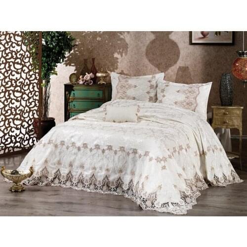 Azra Double Bed Cover Set Ecru-Powder