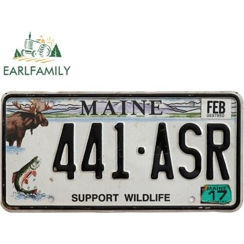 EARLFAMILY 30cm x 15.1cm for Maine License Plate Vinyl Car Stickers Personality Air Conditioner Surfboard Decal for Vehicle