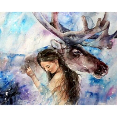 GATYZTORY Frame Diy Painting By Numbers Deer and Girl Paint On Canvas Coloring By Numbers For Home Wall Art Decors