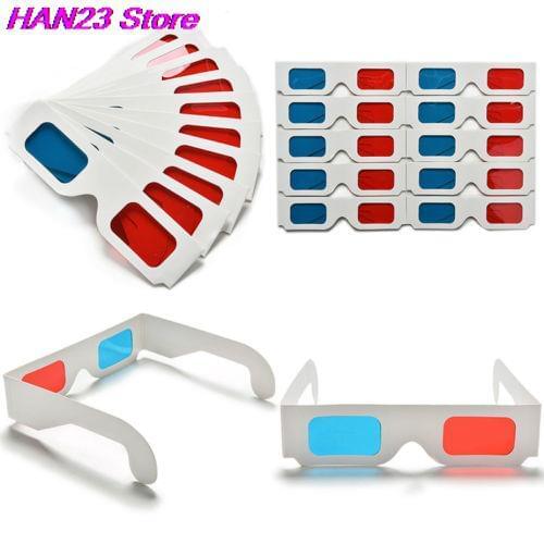 Hot sale 10pcs/lot Universal Anaglyph Cardboard Paper Red & Blue Cyan 3d Glasses For Movie Wholesale