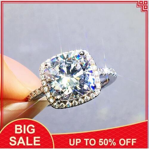 Fine ring Cushion cut 3ct AAAAA Cz Stone Silver color Promise Engagement wedding band ring for women Bridal Jewelry