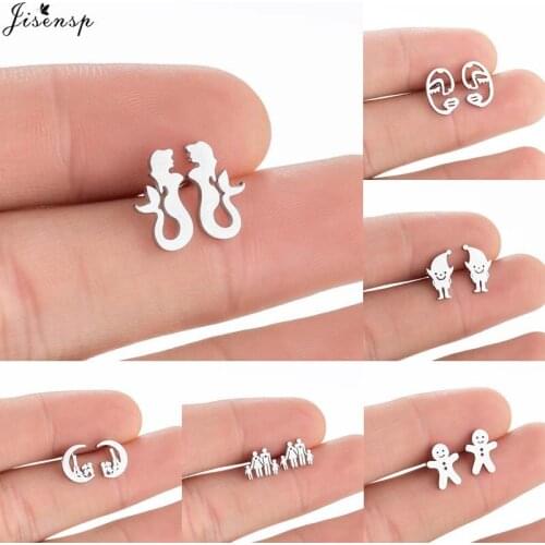 Jisensp 2021 New Fashion Lovely Mermaid Stud Earrings for Women Girls Unique Design Mermaid Ear Stud Minimalist Party Jewelry