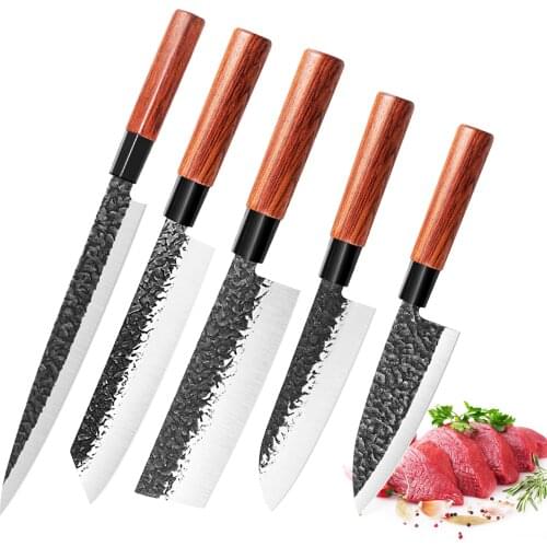 4pcs Hand-forged Japanese Knife Set Chef Knife Sushi Sashimi Salmon Fillet Knife Set Stainless Steel Kitchen Cooking Tools
