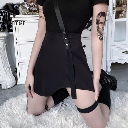 Short A-line Casual Skirts Sexy Mini Skirts Gothic New Irregular Single Strap Skirt A-line Skirt Leggings Drawstring Cool Skirt