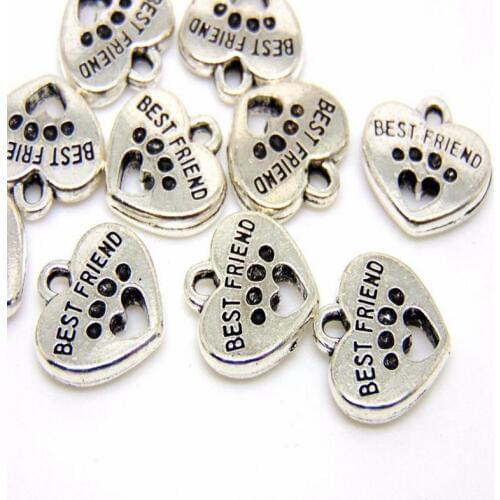 Best Friend Cat Dog Paw Print Heart Charms Love My Dog Cat Footprint Pendant For Jewelry Findings Making Bracelet Craft Gift