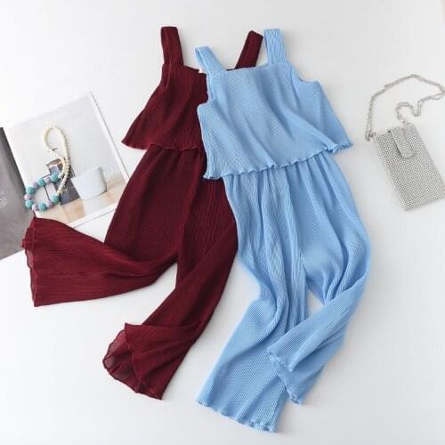 Girls Fashion One-piece 2021 Summer Camisole Jumpsuit Two-color Comfortable Solid Color Chiffon Childrens Wear