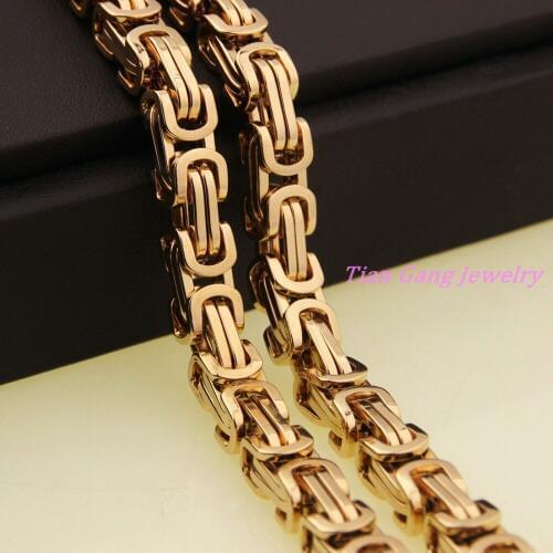 Fashion Jewelry 7"-40" 8mm Mens Chain Byzantine Link Gold Tone Stainless Steel Necklace Wholesale Free Shipping