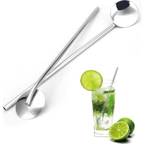 New 5PCS Straw Spoon Stainless Steel Drinking Straw Tea Bombilla Gourd Spoon Coffee Stirring Spoon Straw Swizzle Stick