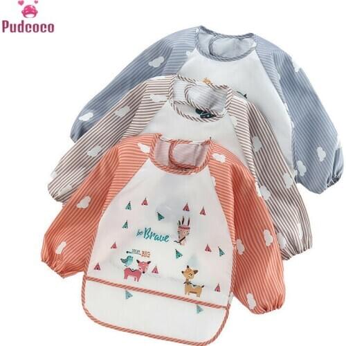 Pudcoco Brand New Baby Kids Toddler Long Sleeve Waterproof Art Smock Feeding Bib Apron Pocket