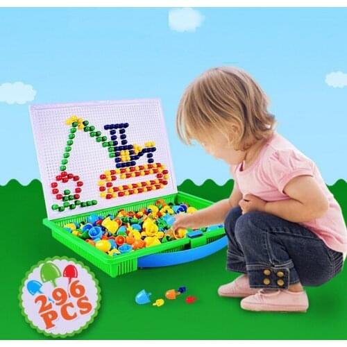 Wholesale 4 sets Mushroom Nail Intelligent 3D Puzzle DIY action play toys Plastic Flashboard Puzzles Children Educational Toy