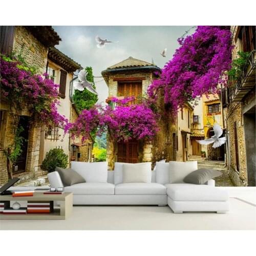 Beibehang Custom 3d stereo Wallpaper Retro alley Purple Rose Flowers Living Room TV Background Wall paper mural Papel de parede