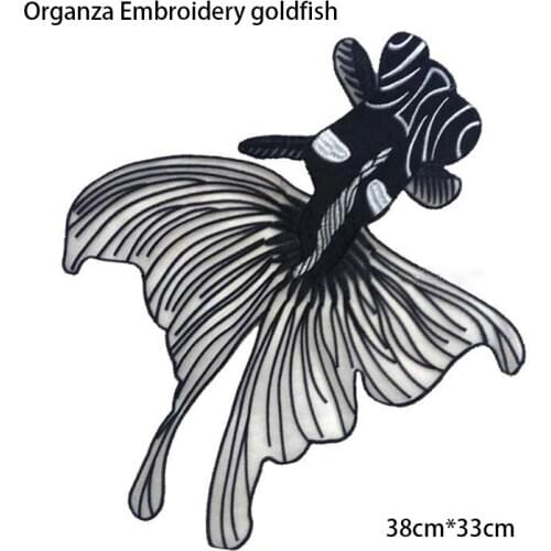 Organza transparent goldfish patches,Embroidery goldfish stickers,patches for clothing
