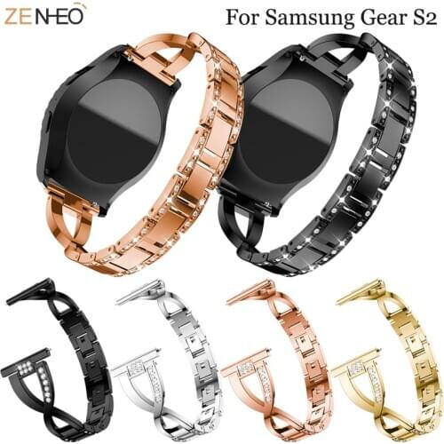 Stainless Steel watchband strap For Samsung Gear S2 watch 42mm smart Watch bands Metal Wristband Bling Rhinestone Replacement