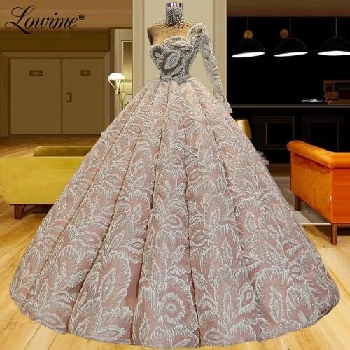 Luxury Floral Lace Prom Dresses Muslim Pink Beaded Dubai Party Dress 2021 Couture Arabic Formal Long Evening Gowns Vestidos Robe
