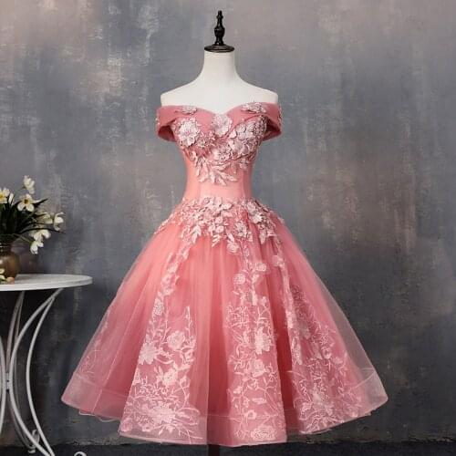 Off The Shoulder Pink Quinceanera Dresses 2021 Lace Flower Party Dress Prom Formal Sweet Floral Print Short Quinceanera Vestidos